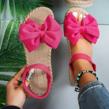 Women Sandals 2025 New Summer Lightweight Sandals Fashion Beach Casual Slippers Outdoor Bow Tie Flat Shoes Home platform sandals