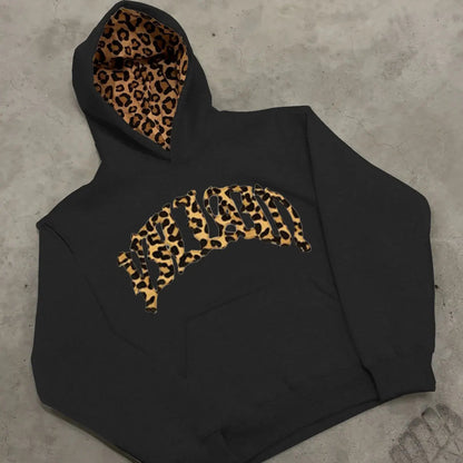 Kapuzenpullover mit gesticktem Leopardenmuster