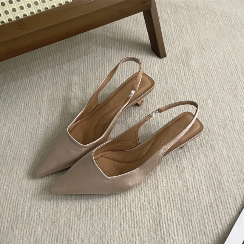 Bailamos Women Sandals Pointed Toe Elegant Low-heel Shoes Summer Fashion Slingback Woman Mules Shoes Pumps Dress Shoes