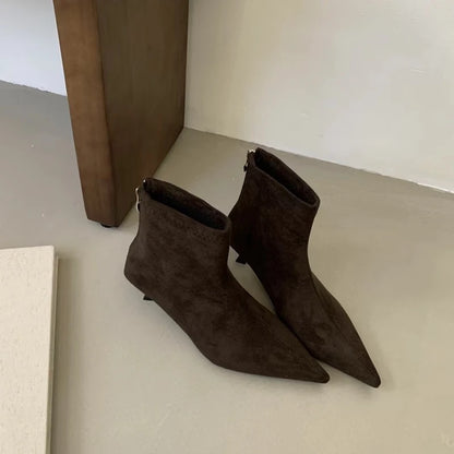 SUOJIALUN 2024 Winter New Brand Women Short Boots Fashion Pointed Toe Ladies Elegant Ankle Boots Thin High Heel Dress Pumps Shoe